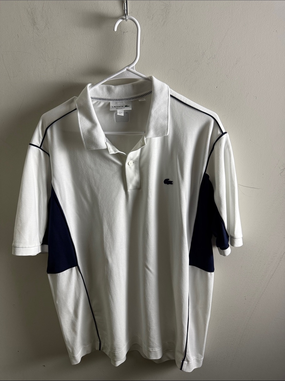 Lacoste White Polo with Navy Panels